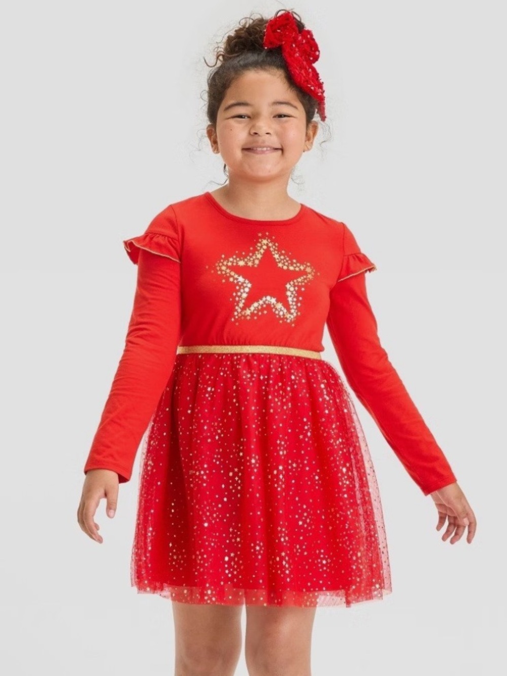 Cat &Jack Girls Red Star Tulle Dress Costume with Gold Accents. Size Small 6/7